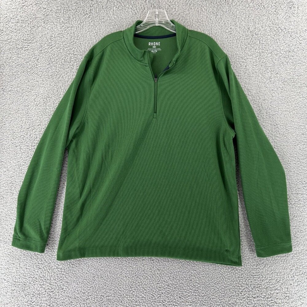 Rhone Sweater Mens XXL Green Quarter Zip Pullover Stretch Sweater Long Sleeve‎